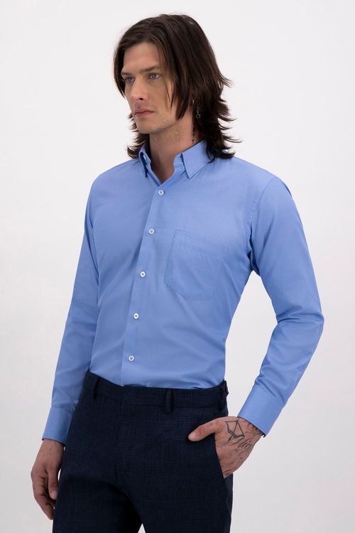 Camisa Formal Azul Contemporary Fit Cotton Blend