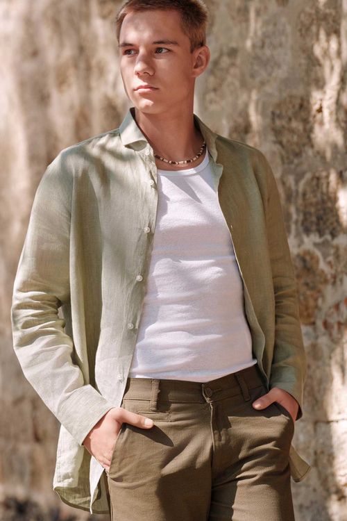 Camisa casual lino contemporary fit Lamberti